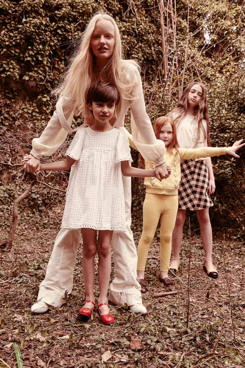 Sisterhood — From left to right: Dress Chloé Shoes Nina / Suspenders Ulla Johnson Top Vintage by Le Grand Strip Shoes Durango / Top Molo Pants Kids Case Shoes Vintage Salvatore Ferragamo / Top Lisa Says Gah Tank worn underneath Scotch & Soda Skirt Vintage by Le Grand Strip Shoes Chanel