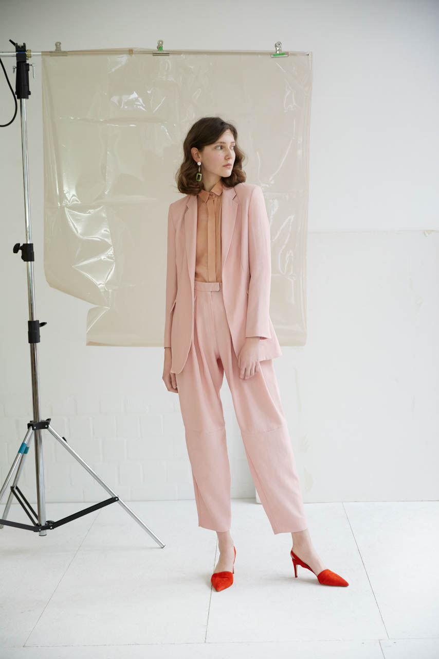 Don’t Sleep Don’t Dream — Trousers, Blouse & Jacket Danny Reinke Earrings VRNQ Shoes Aeyde