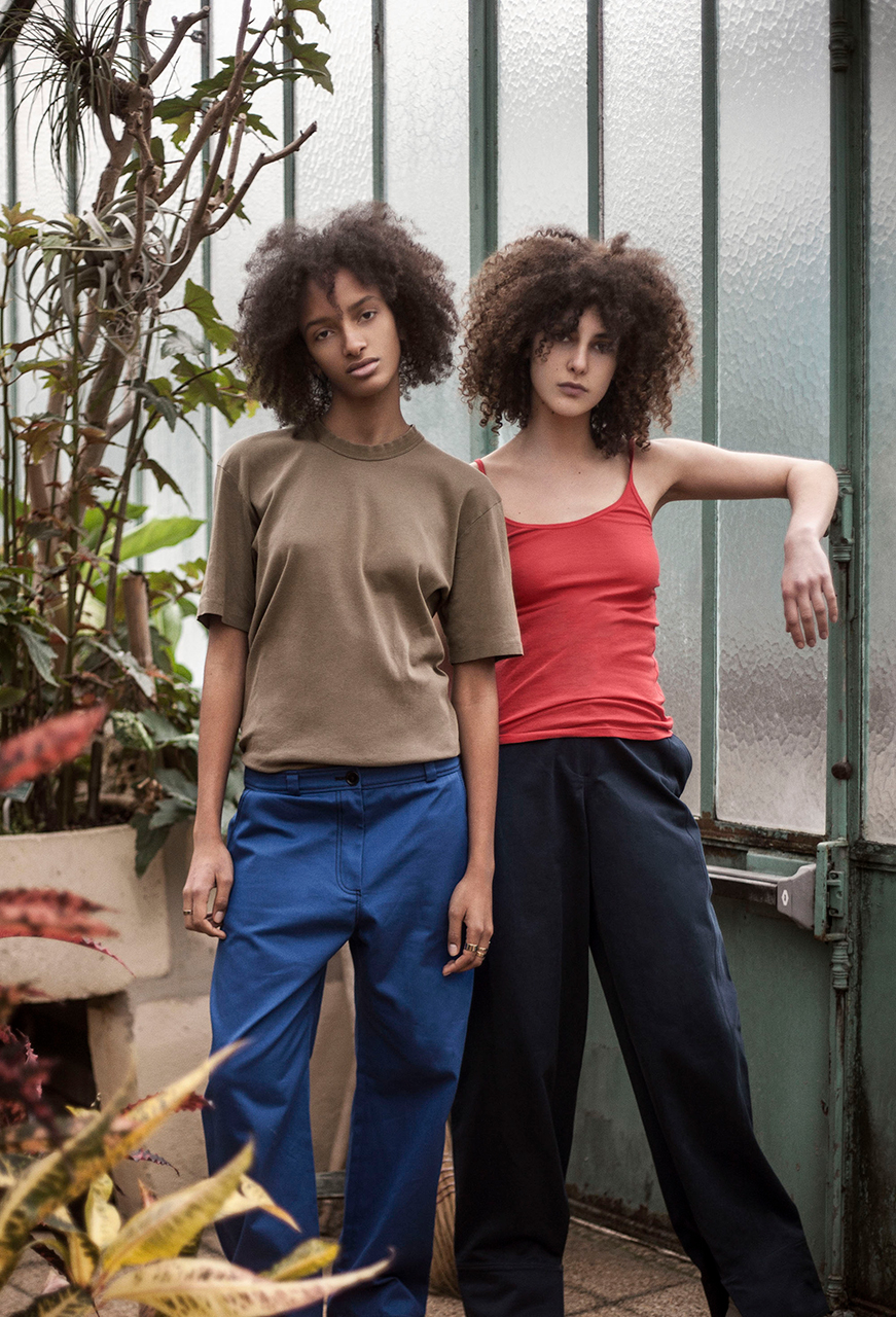 Unlimited Greenery — Left: T-shirt Huber Egloff Trousers Koché / Right: Tank Top Petit Bateau Trousers Kenzo